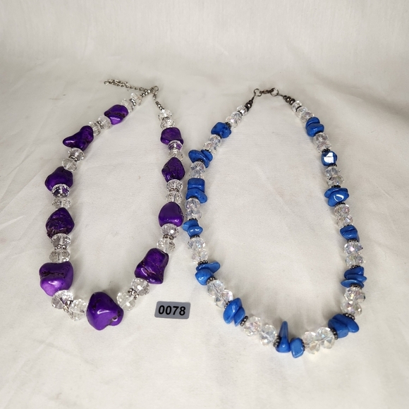 Blue and Purple Stones With Crystsl Beaded Necklaces. Set Of 2 - Picture 1 of 7
